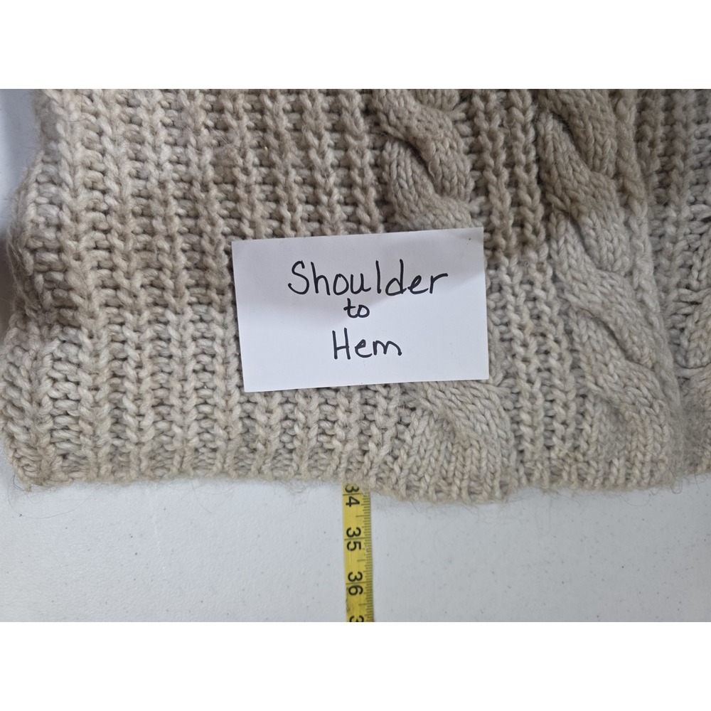 Elsamanda Women Large Cardigan Wool Alpaca Zip Cable Knit Sweater Beige Cozy - Picture 6 of 11